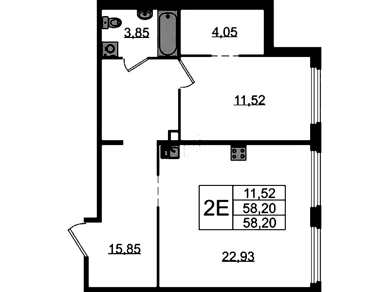 1-комнатная квартира 58.2 м², 1/15 эт., ЖК «GloraX Парголово»